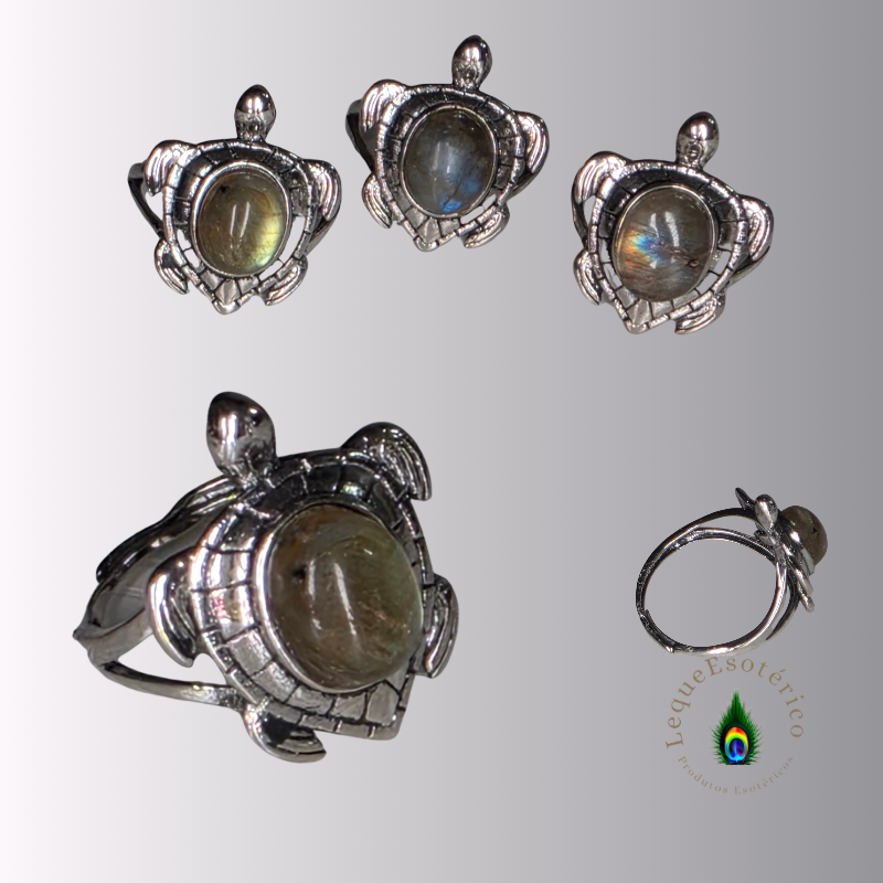 Anel Tartaruga com Labradorite – Ajustável