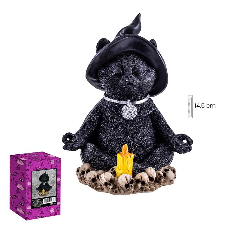 Gato Bruxo zen com Vela e Caveiras – 14,5 cm - Image 2