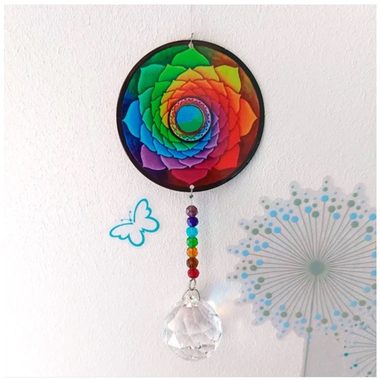 Rainbow Mandala Crystal Suncatcher