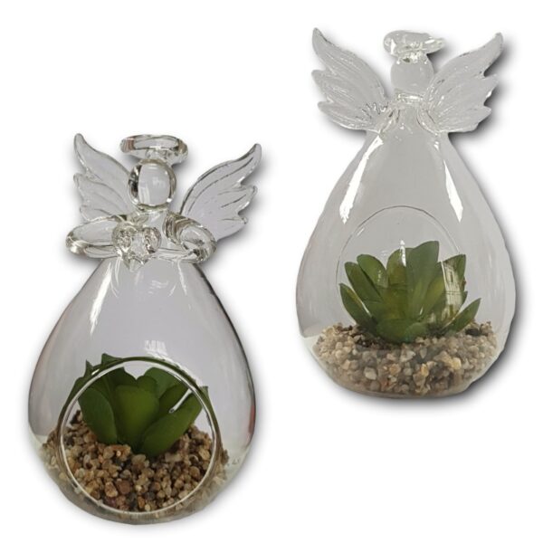 ANJO DE VIDRO COM PLANTA