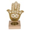 Suporte de tealight de metal dourado com madeira