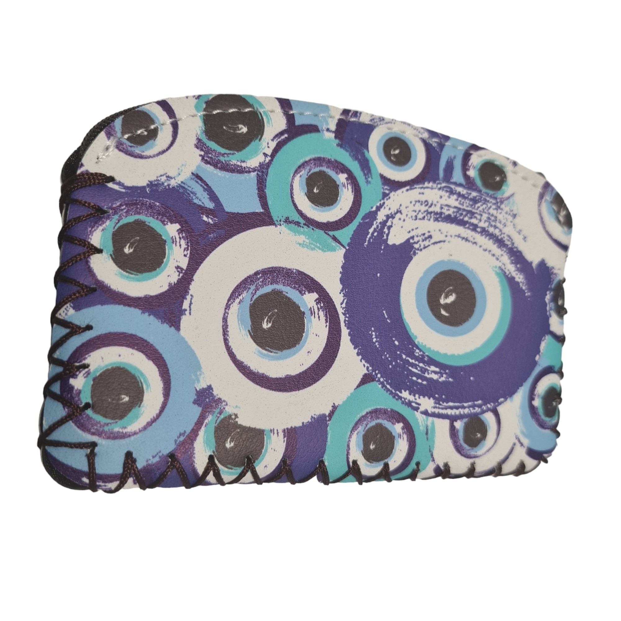 Carteira com padrão de olhos turcos em azul, turquesa, branco e tons escuros