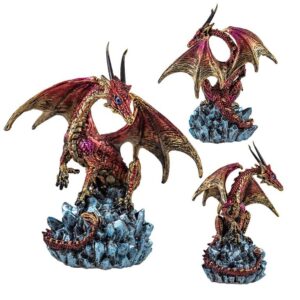 Dragão em cima da rocha laranja/vermelho 12cm
