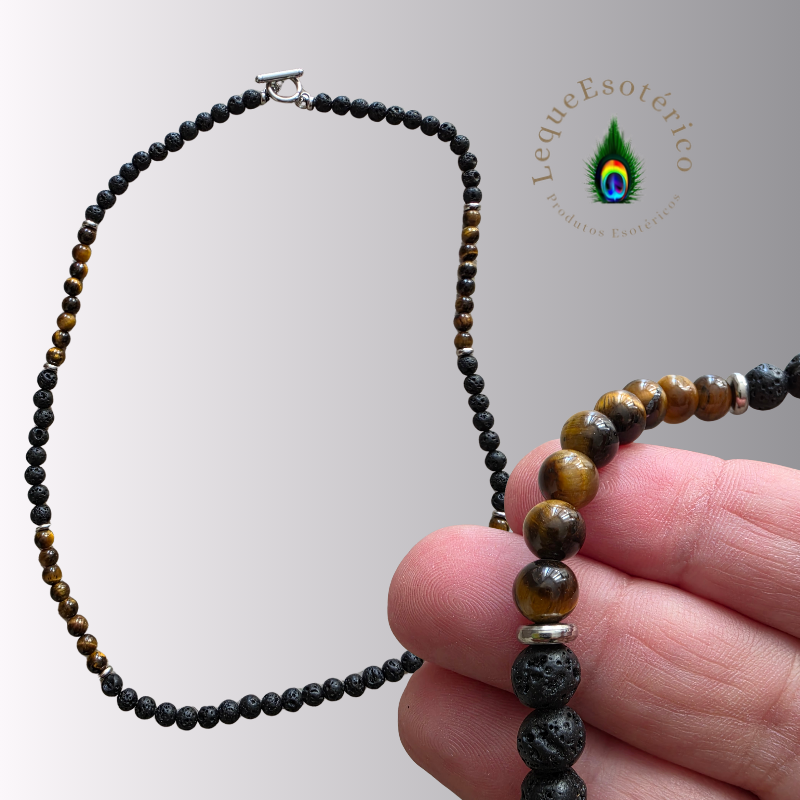 Colar Pedra Vulcânica e Olho de Tigre – Aproximadamente 60 cm - Image 2