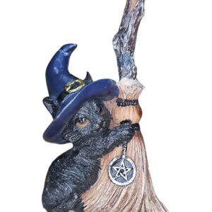 Gato preto bruxo com cabo de vassoura