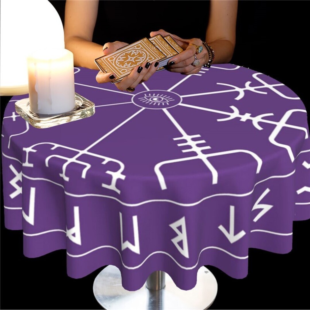 Toalha de Tarot 152 cm – Roxa com Símbolos Esotéricos