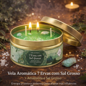 Vela c/ Pedras Natural Mystic 7 Ervas c/ Sal Grosso 120gr