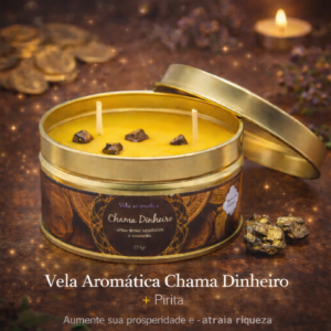 Vela c/ Pedras Natural Mystic Chama Dinheiro 120gr