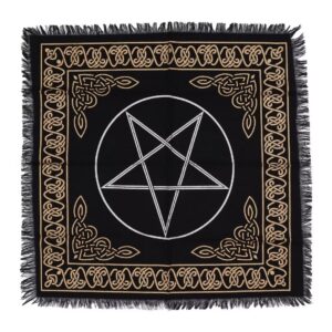 Toalha de Altar Pentagrama Celta com Franjas – 50x50 cm