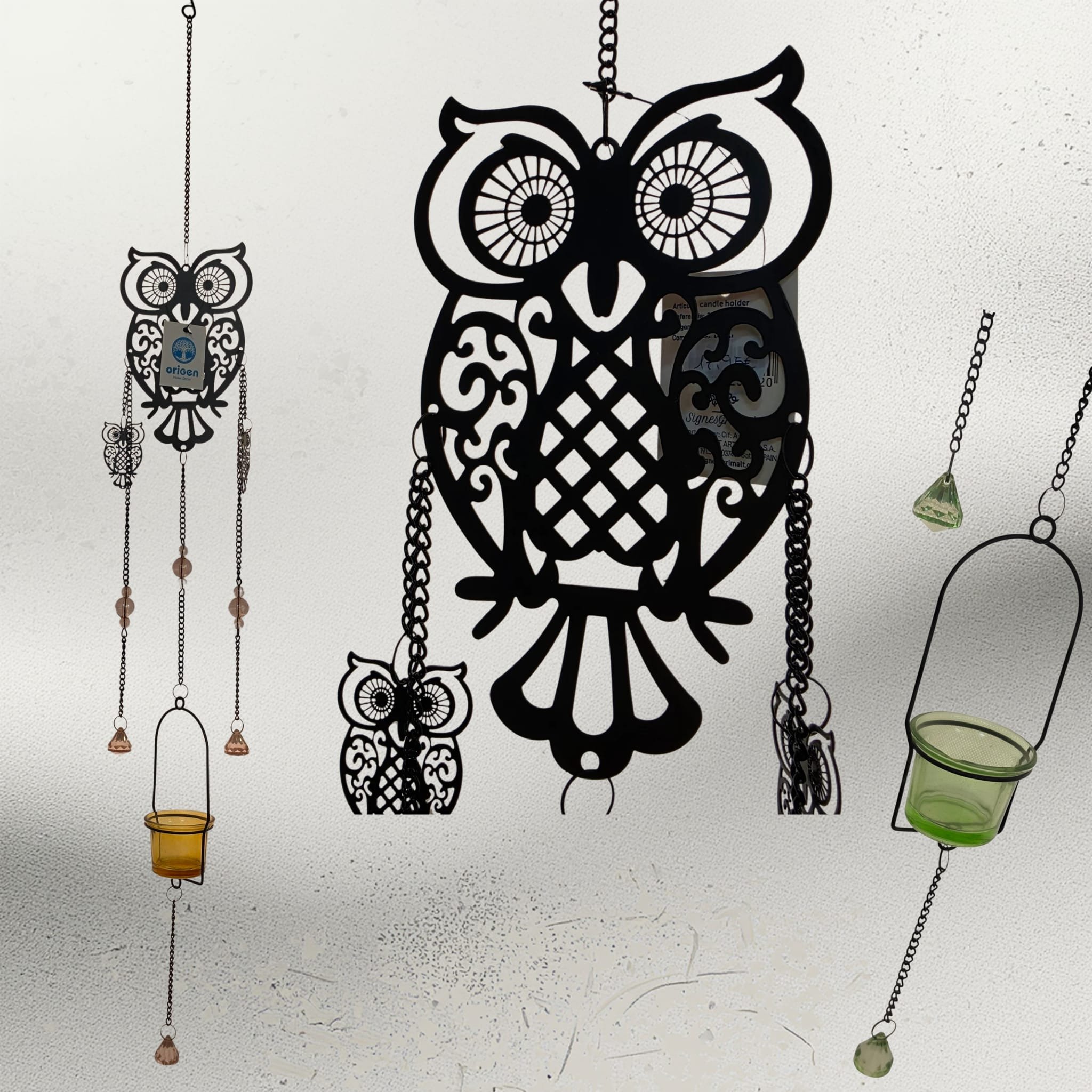 Pendente Coruja Decorativa com Porta-Vela em Vidro