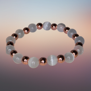 Pulseira de Selenita 8 mm com Esferas de Cobre 6 mm