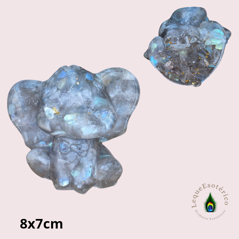 Elefante em Resina com Labradorite – 8 × 7 cm