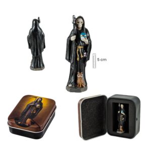 Santa Muerte Preta 5 cm com Caixa Metálica
