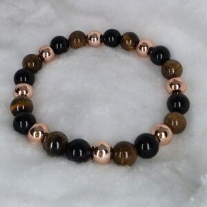Pulseira Olho de Tigre, Turmalina Negra e Cobre 8 mm