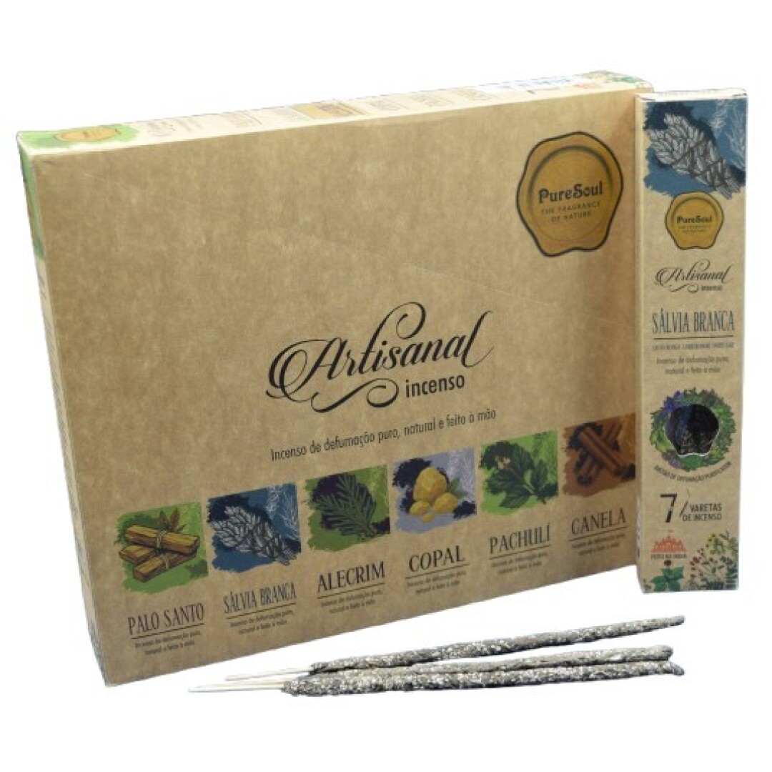 Incenso Artesanal Sálvia Branca PureSoul – 7 Varetas