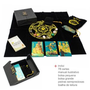 Kit de Tarot Completo 78 Cartas com Toalha, Pedras, Bolsas e Manual