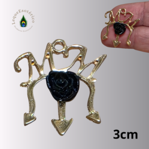 Pendente Maria Mulambo Dourado com Rosa Preta – 3 cm