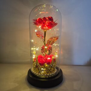 Candeeiro Rosa Encantada Vermelha com Coroa e Luz LED