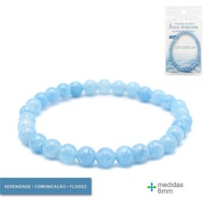 Pulseira de água-marinha com contas azuis de 6 mm e embalagem