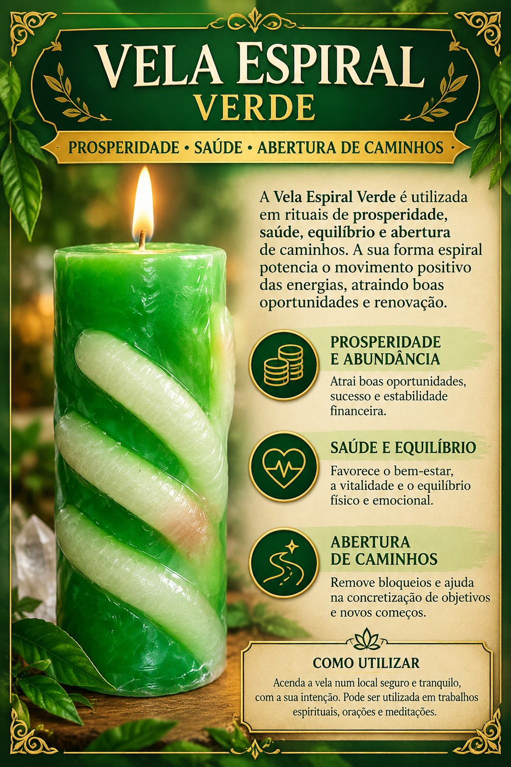 Vela Espiral Verde — imagem com associações espirituais e simbólicas